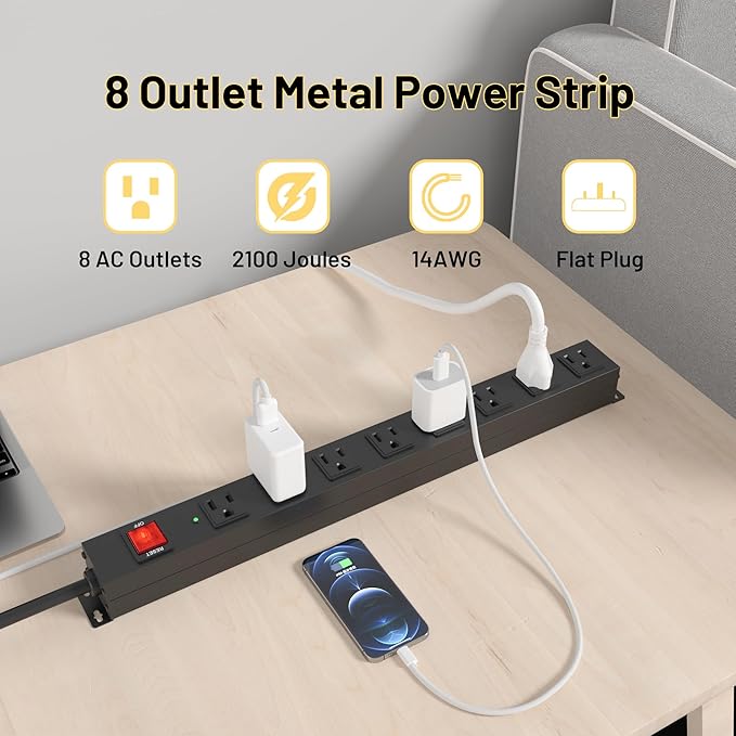 KF 8 Outlet Heavy Duty Power Strip Surge Protector, 2100J Surge Protection - Image 2