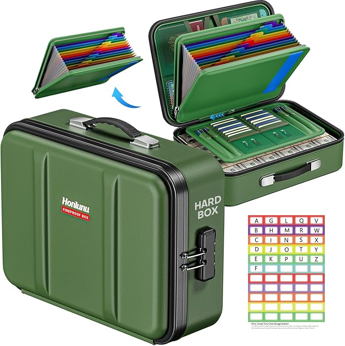 Fireproof Document Box, Hard Case Fireproof Document Organizer by Honlunu
