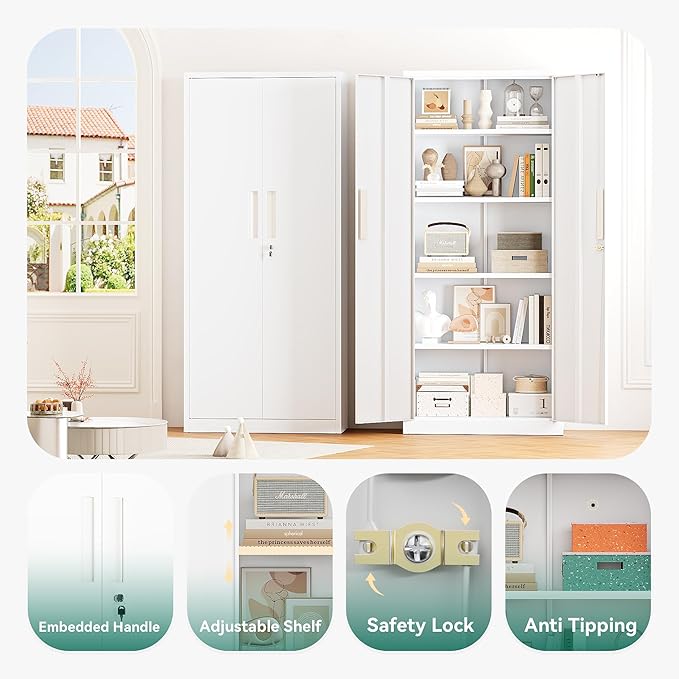 Greenvelly Metal Storage Cabinet, Lockable Steel Cabinets - Image 3