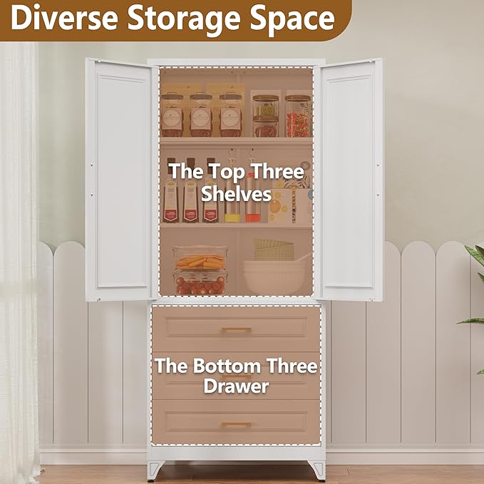 Kitchen Pantry Cabinet, Metal Storage Cabinets - Image 5