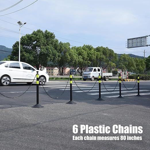 6-Set Pack 40" inch Black Yellow Work Zone Chain Post Set, 6 x 6.6' Feet - Image 4