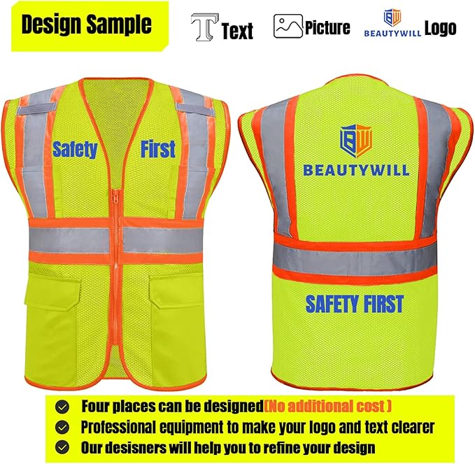 BeautyWill Custom Safety Vest Customized Logo Class 2 High Visibility - Image 4