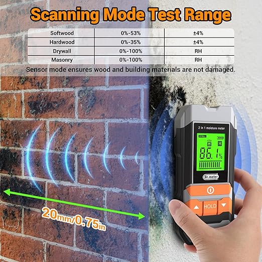 Dr.meter Wood Moisture Meter, 2 in 1 Pin & Pinless Moisture Tester, Digital - Image 3