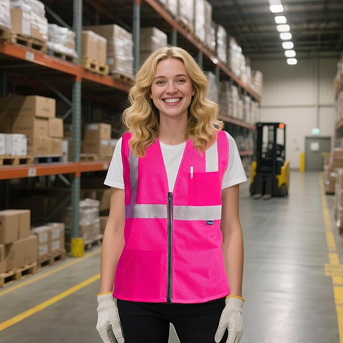 AYKRM 2 Pockets Reflective Safety Vest High Visibility Class II Mesh Vest - Image 3