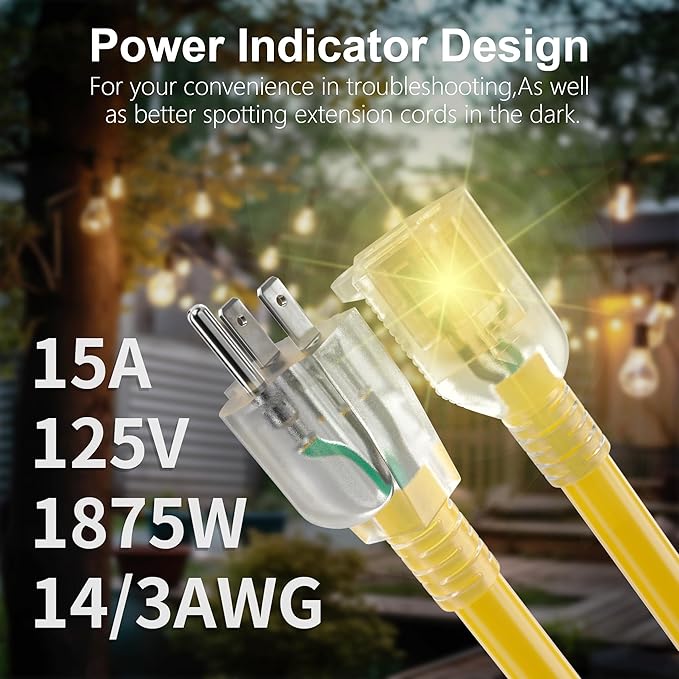 HUANCHAIN 6 ft 14/3 Gauge Heavy Duty Outdoor Extension Cord Waterproof - Image 2