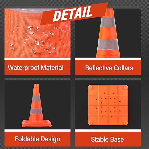 RoadHero 28 Inch 8 Pack Collapsible Traffic Cones, Parking Cones - Image 5