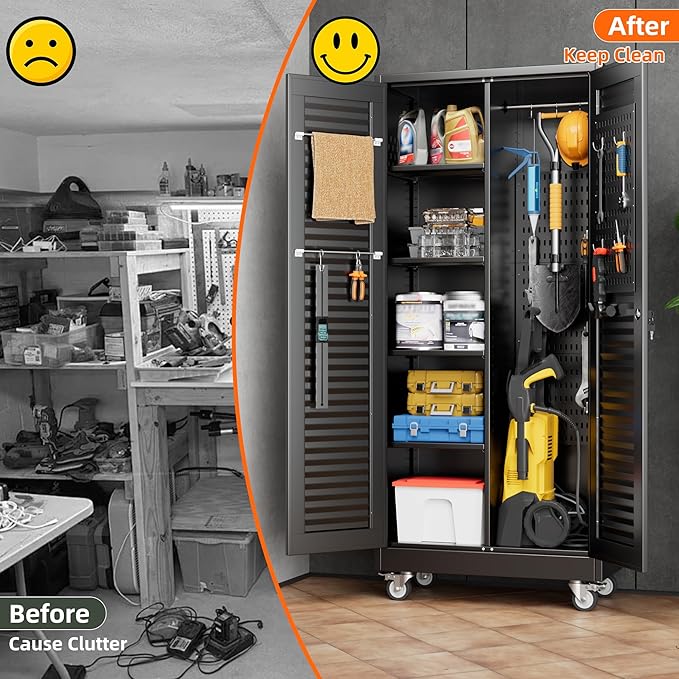 Aobabo Metal Broom Closet Storage Cabinets, Steel Mop and Broom Cabinet - Image 7