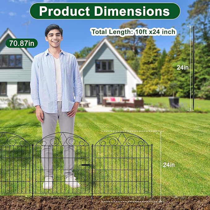 SUNLAX 5 Panels Garden Fence 10ft x 24in Fencing - Image 2