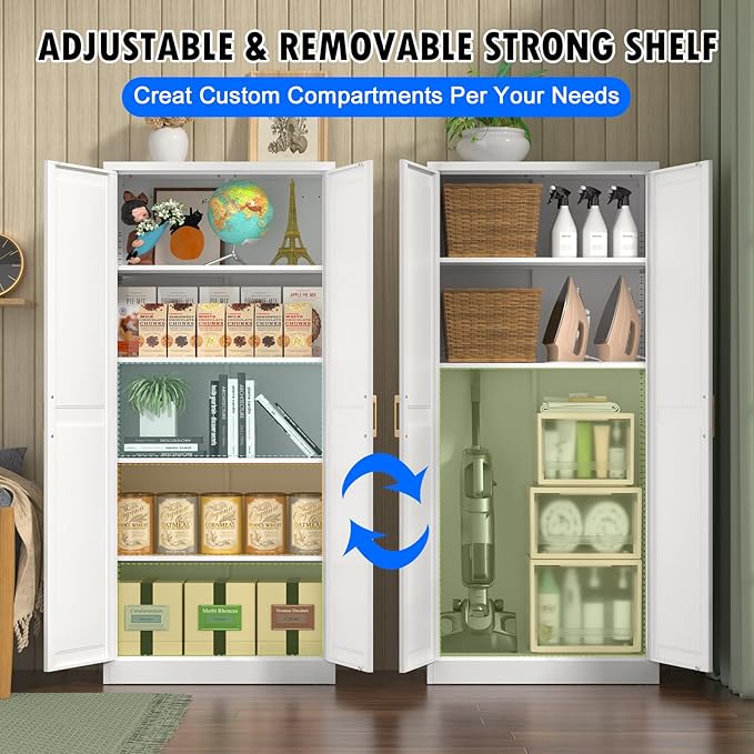 White Kitchen Pantry Cabinet, 71 Inch Tall Metal Storage Cabinet - Image 5