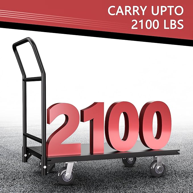 Platform Truck, 2100 lbs Load Bearing Carbon-Steel Heavy Duty Cart, 47.24" - Image 6
