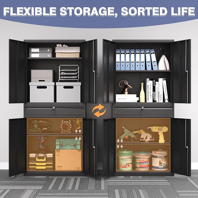 Metal Storage Cabinet with with Drawer, Garage Storage Cabinet with Locking - Image 5