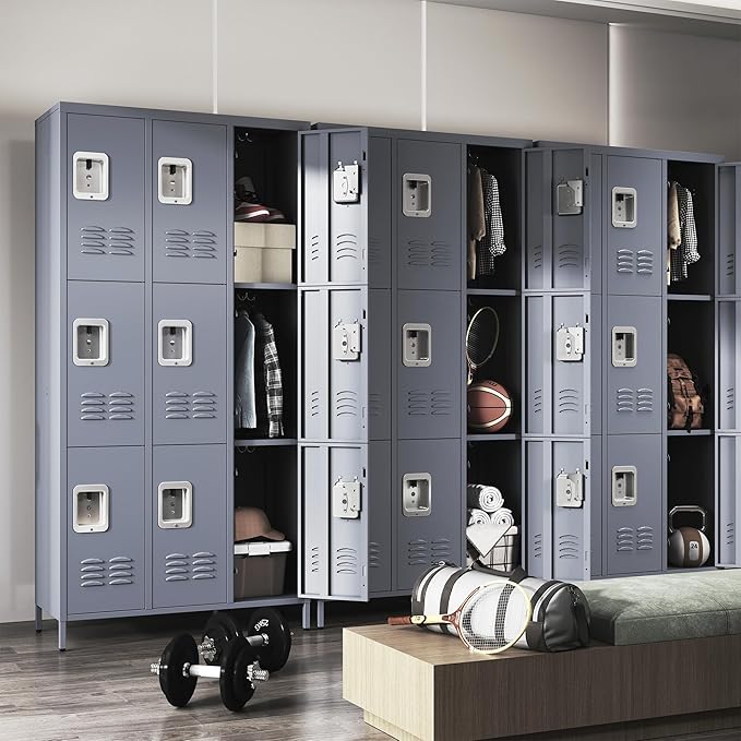 72" Tall Emplyee Locker with Shelves and Hooks 9 Doors Steel Sports Locker - Image 2