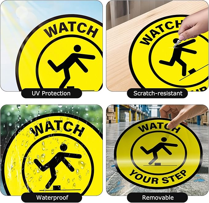 5 Pack Watch Your Step Floor Sticker Anti-Slip Safety Caution Sign 17 × 17 - Image 6