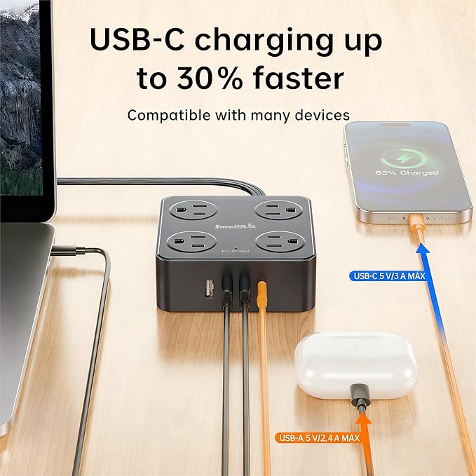 10Ft Power Strip with Surge Protector, 8 Outlets 4 USB Ports Extension Cord - Image 5