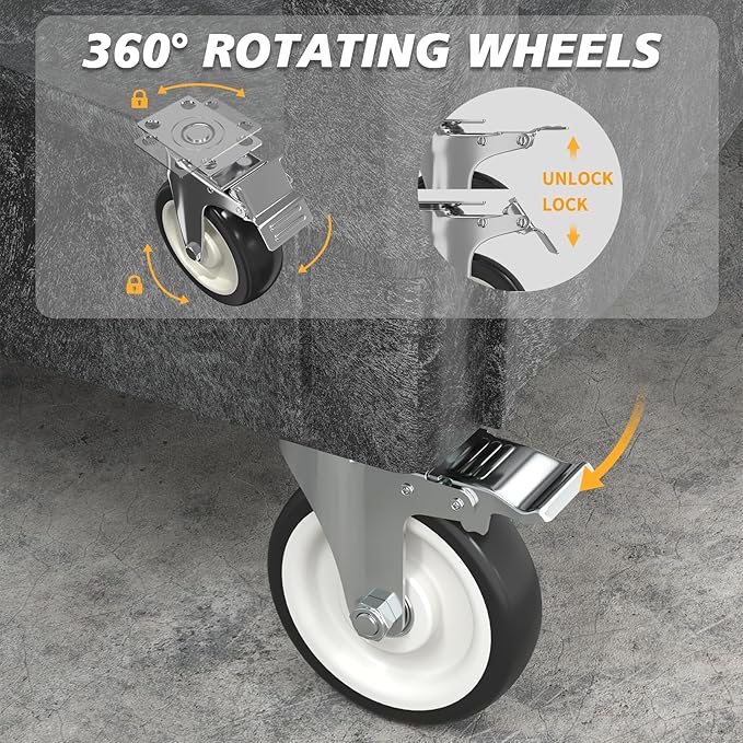 Utility Cart on Wheels, 2 Shelf Heavy Duty Large Flat Top Rolling Cart - Image 3