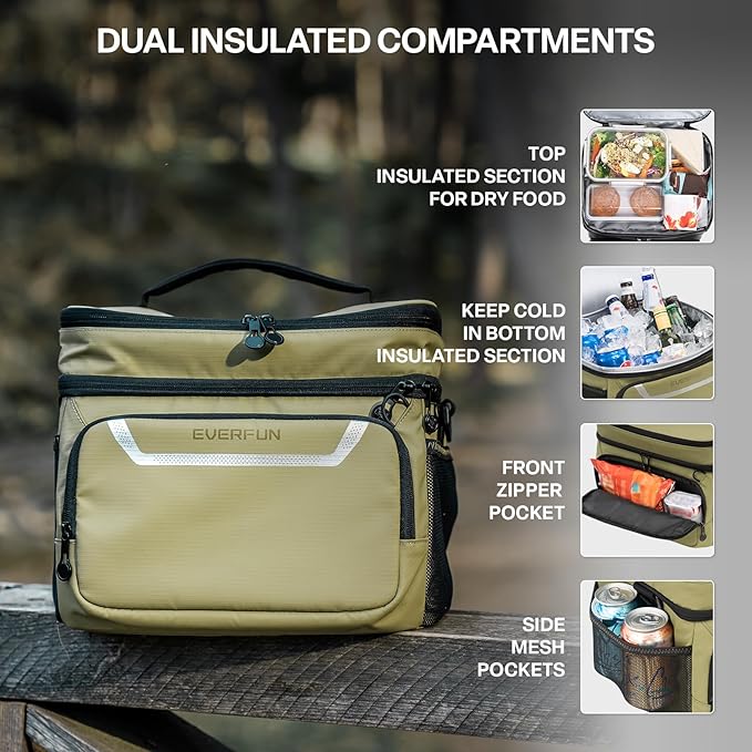 EVERFUN Small Cooler Lunch Box Mini Leak-Proof Soft Double Deck 24 Can Personal - Image 3