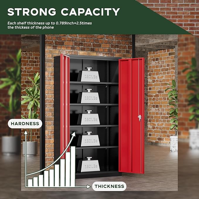 Greenvelly Metal Storage Cabinet, Lockable Steel Cabinet - Image 4