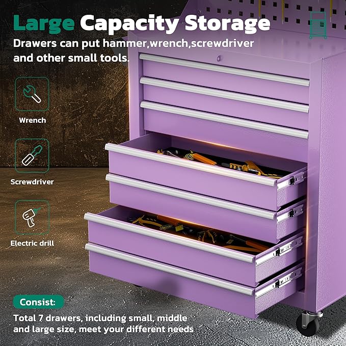 Greenvelly 7-Drawer Metal Tool Chest, Rolling Tool Chest - Image 9