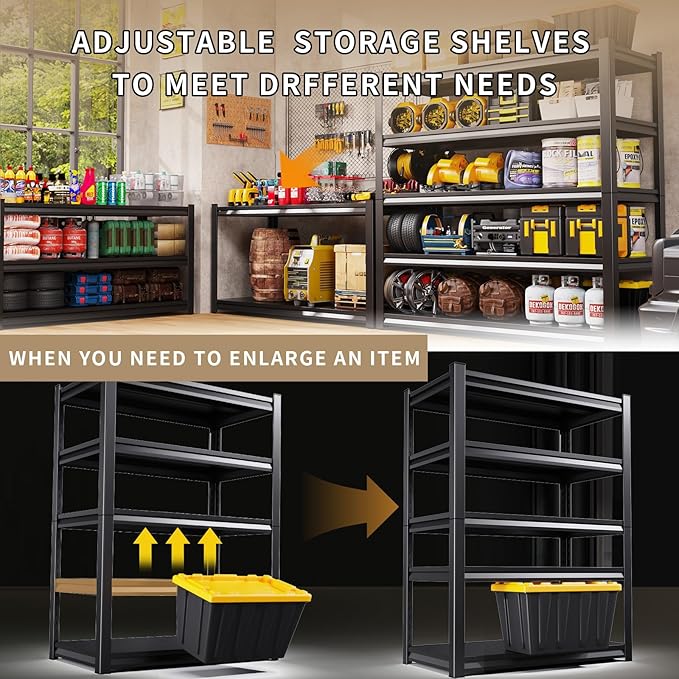 2 Pack Garage Shelving Heavy Duty Storage Shelves 2500LBS Adjustable Garage - Image 6