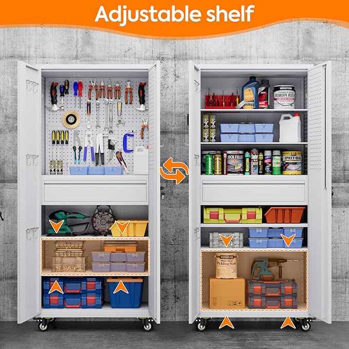 Metal Storage Cabinet with Drawers, Locking Garage Tool Cabinets on Wheels with - Image 7
