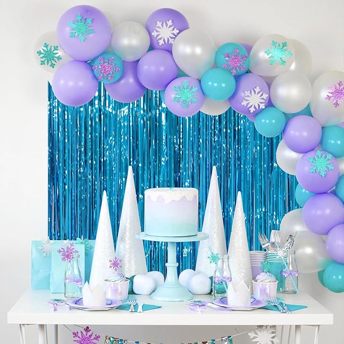 3 Pack 3.3 x 8.2 ft Retro Blue Foil Fringe Backdrop Curtains, Tinsel Streamers - Image 7