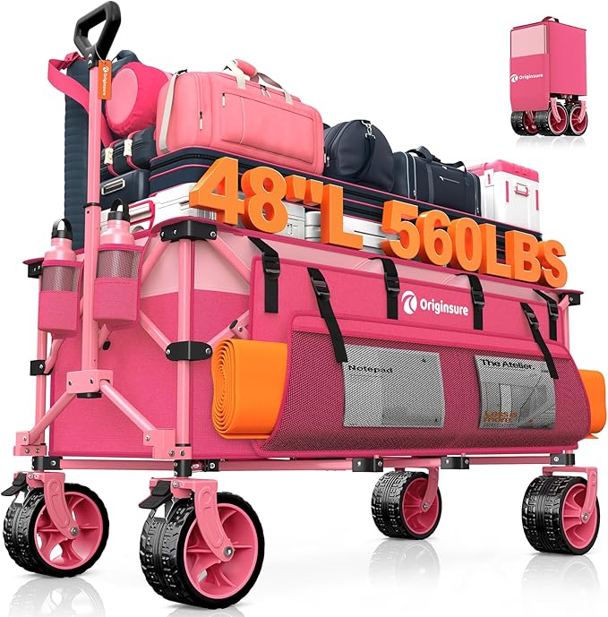 48" L Collapsible Wagon Cart Foldable, 560lbs Weight Capacity 300L Heavy Duty by Unknown