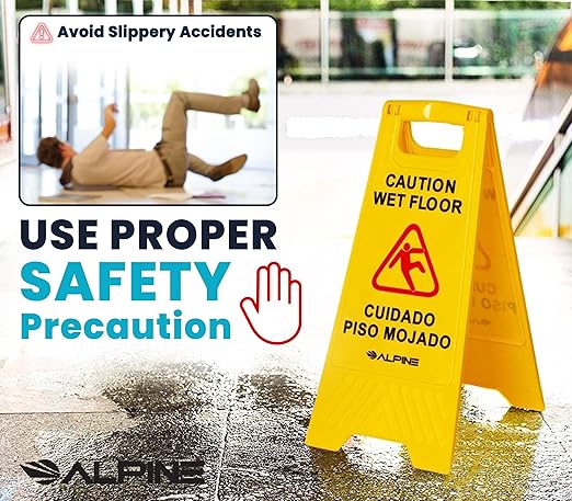 Alpine Caution Wet Floor Sign, 24 Inch High Visibility Yellow Slippery When Wet - Image 6