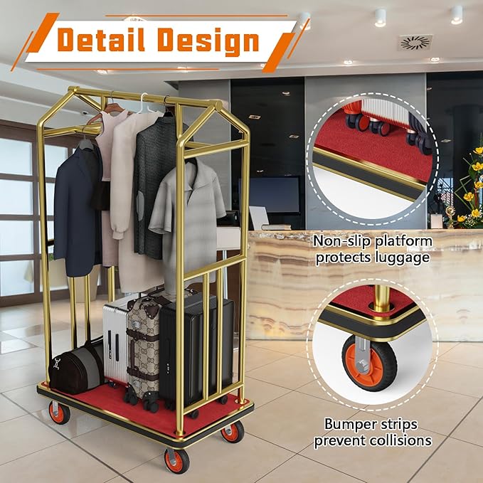Gold Hotel Luggage Cart - Image 3
