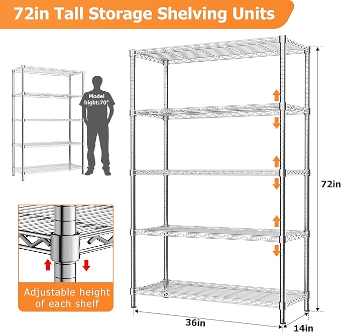 Storage Shelves Heavy Duty, 5-Tier Adjustable Metal Industrial Utility Shelf - Image 3