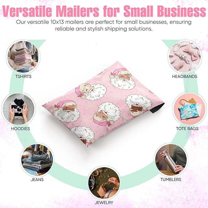 Christmas 10x13 Poly Mailers – Christmas Santas – Waterproof, Tear-Resistant - Image 4