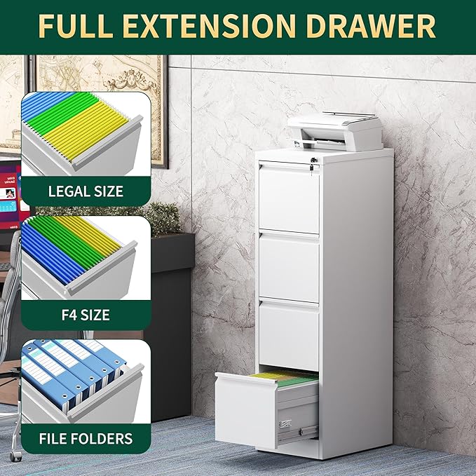 4 Drawer File Cabinet with Lock, Steel Vertical Filing Storage Cabinet - Image 5
