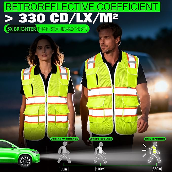 BeautyWill Custom Logo 10 Pockets Safety Vest Class2 ANSI Certified High - Image 2