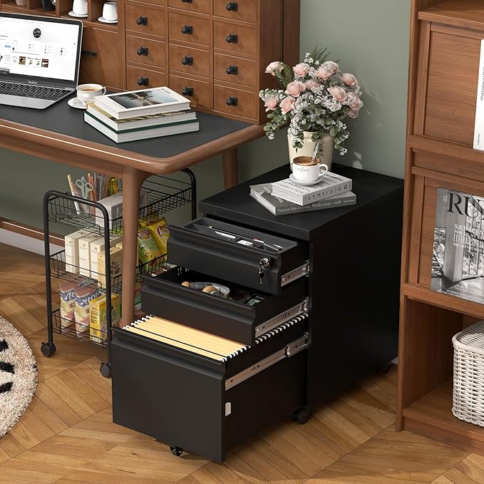 3 Drawer Black File Cabinet - Image 2
