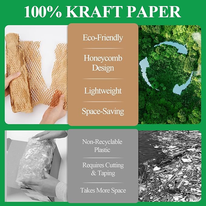 Honeycomb Packing Paper Wrap 12"x60' Recycled Bubble Cushioning Wrap Roll Eco - Image 3
