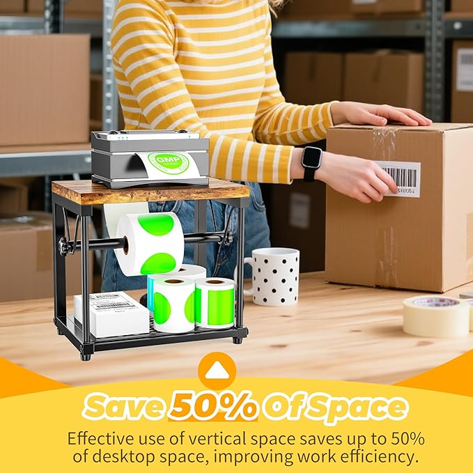 Label Holder for Rolls and Fan-Fold Labels, Wooden Sticker Dispenser for - Image 4