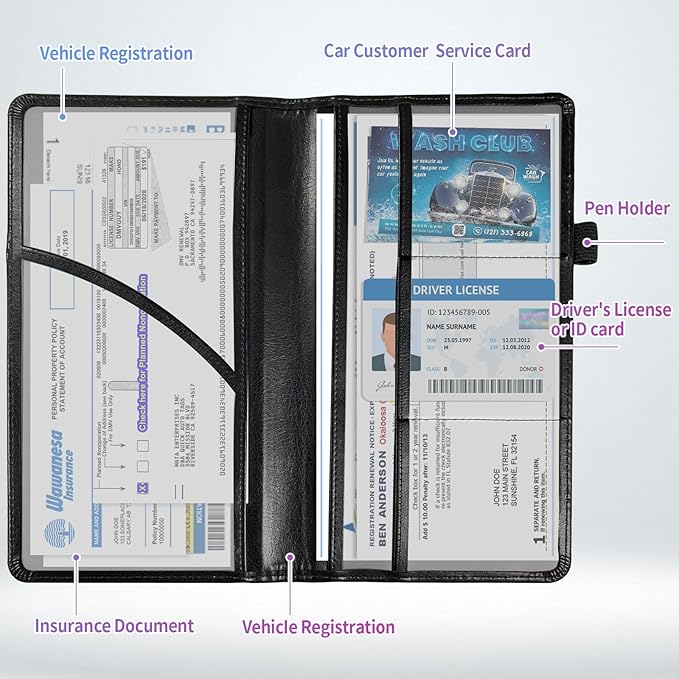 Car Registration and Insurance Card Holder, Rfid Blocking Leather Auto Car - Image 3