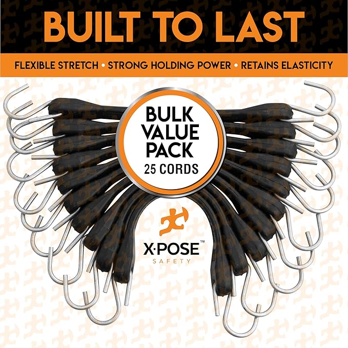 Rubber Bungee Cords with Hooks 25 Pack 9 Inch Heavy-Duty Black Tie Down Straps - Image 5