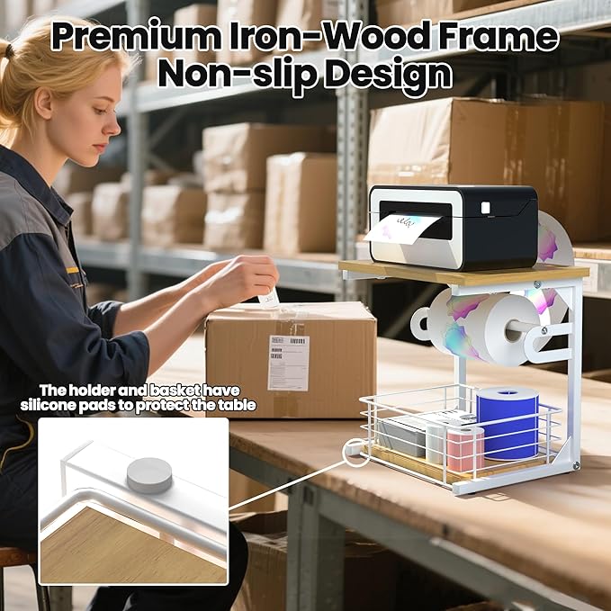 Label Holder for Rolls and Fan-Fold Labels, Wooden Thermal Sticker Roll Holder - Image 5