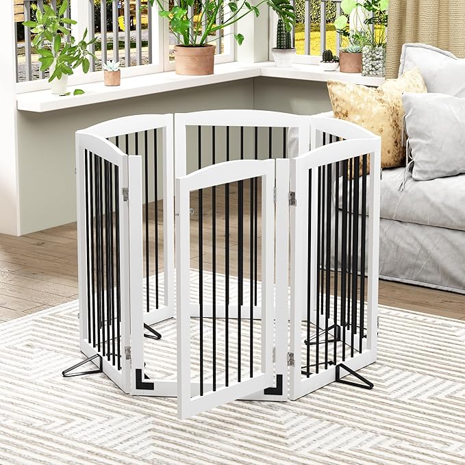 Freestanding Pet Gate with Door, Tall Dog Gate - Image 7