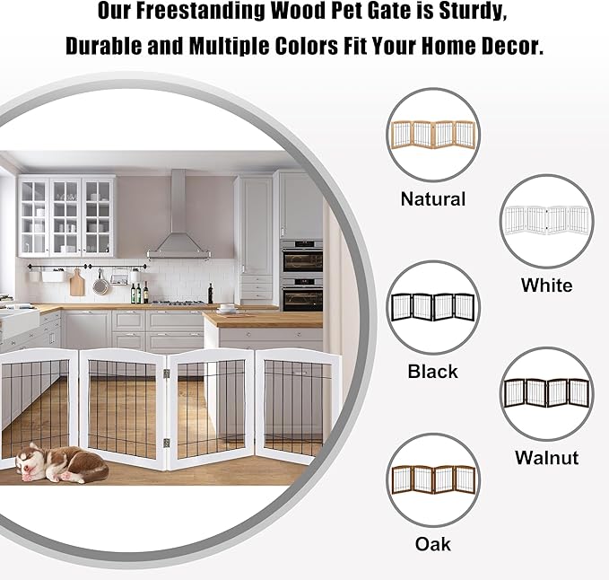 LZRS 4-Panel Extra-Wide Wooden Freestanding Dog Gate: Foldable Solid Wood and - Image 4