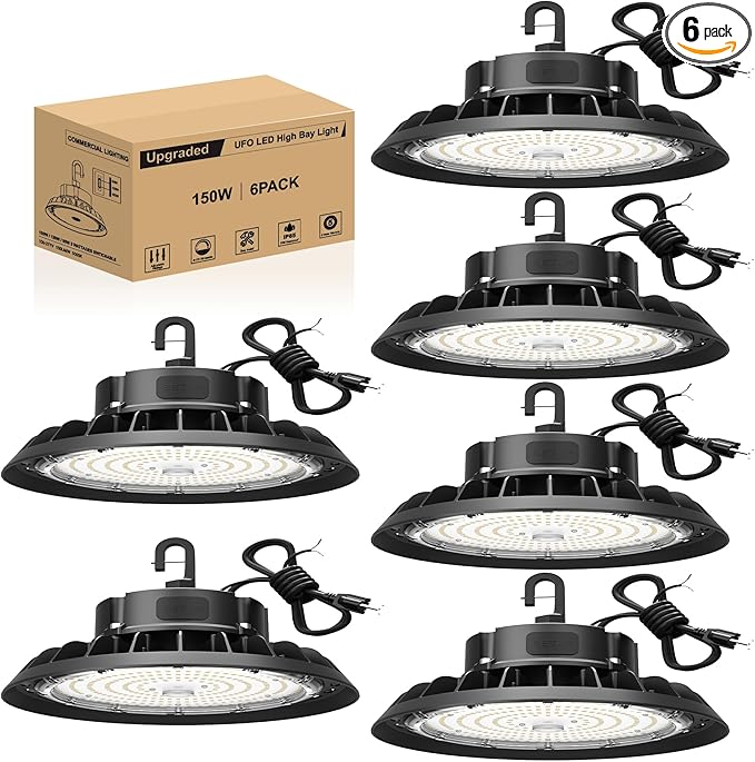 UFO LED High Bay Light 150W 6 Pack, High Bay LED Shop Light 22, 500LM 0-10V by JC-LGL