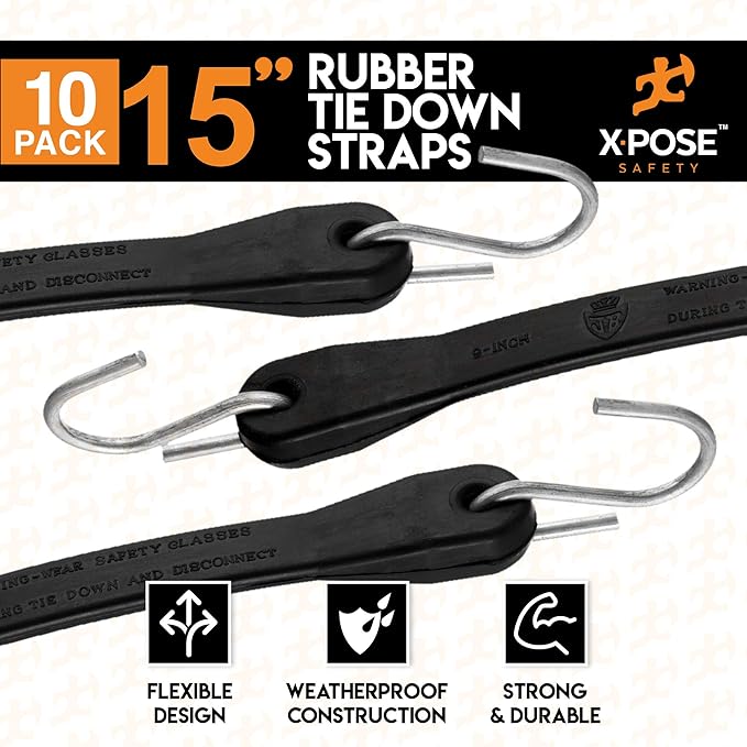 Rubber Bungee Cords with Hooks 10 Pack 15 Inch - Image 3
