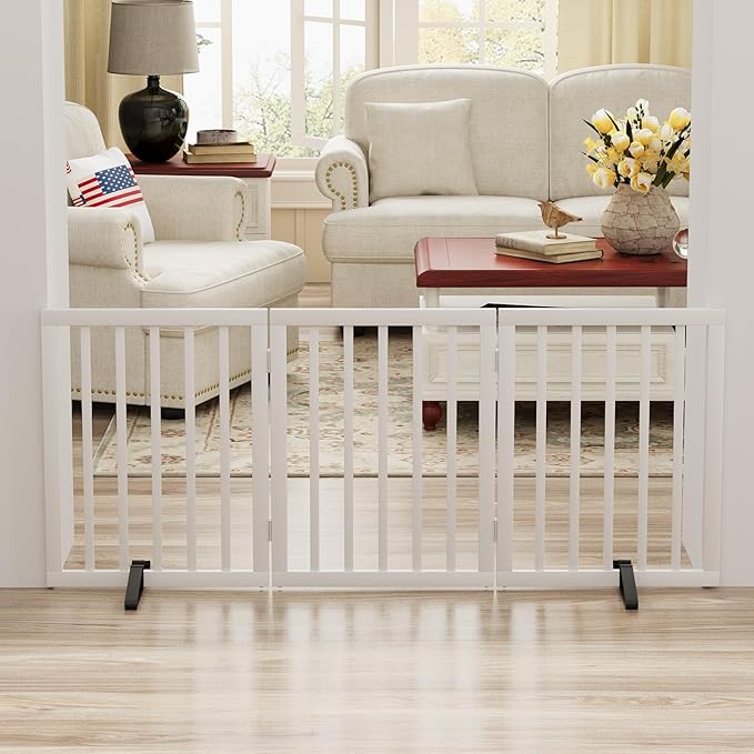 White 18-55" Wide Pet Gate, Bamboo Dog Gate - Image 6