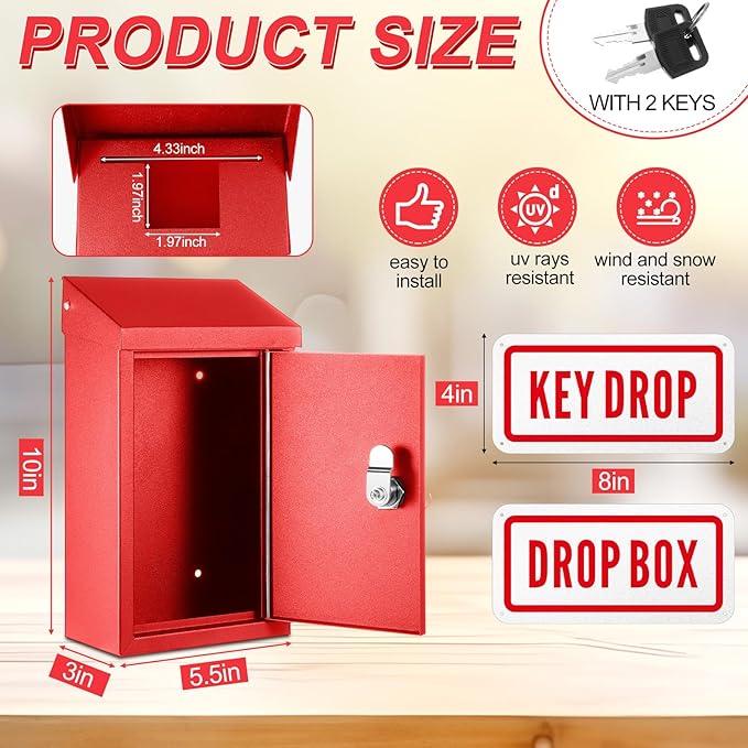 Metal Mount Wall Donation Box Key Lock Money Cash Drop Box - Image 2