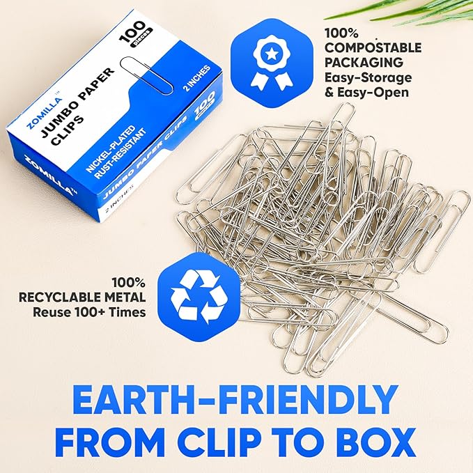 Large Paper Clips, Zomilla 1000pcs 2 Inches Jumbo Paper Clips Silver, Smooth - Image 7