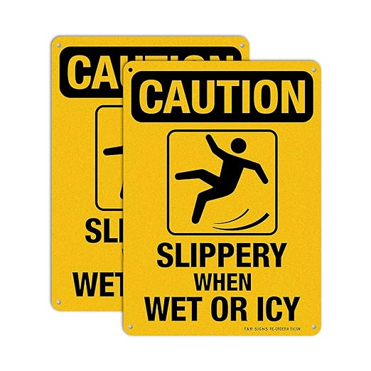 Slippery When Wet Or ICY Sign, Caution Sign, 2 Pack, UV Protected, Waterproof by TR