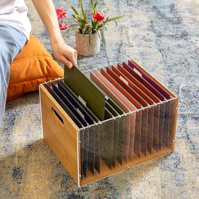 Letter/Legal Bamboo Acrylic File Box Organizer, Hanging File Folder Storage - Image 4