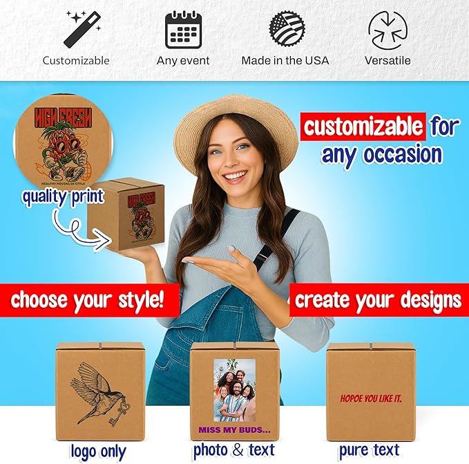 MT Products Custom Printed Kraft Cardboard Shipping Boxes 7" x 7" x 7" - Image 7