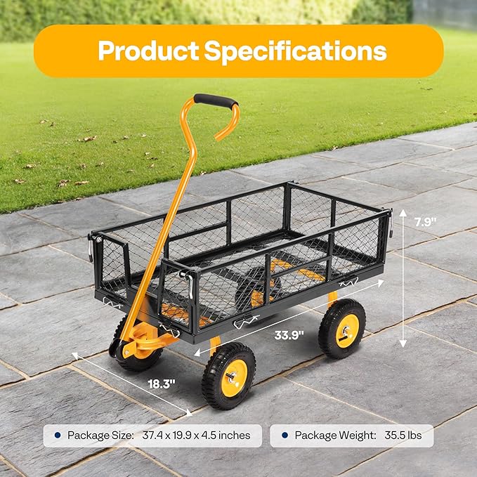 VIVOHOME Heavy Duty 550 Lbs Capacity Mesh Steel Garden Cart Folding Utility - Image 7