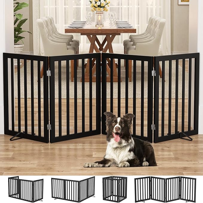 Homykic Bamboo Freestanding Dog Gate, No Assembly Pet Gate Indoor, 24”H x 75”W by Homykic